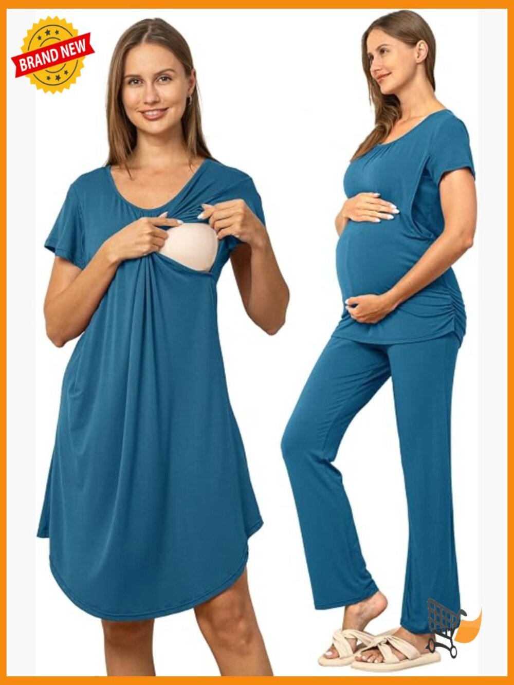 Maternity Nursing Nightgown Set 3pc Breastfeeding Sleepwear